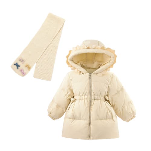 Mimi Tutu Kids' Ruffle-hood Coat With Matching Scarf In Neutral