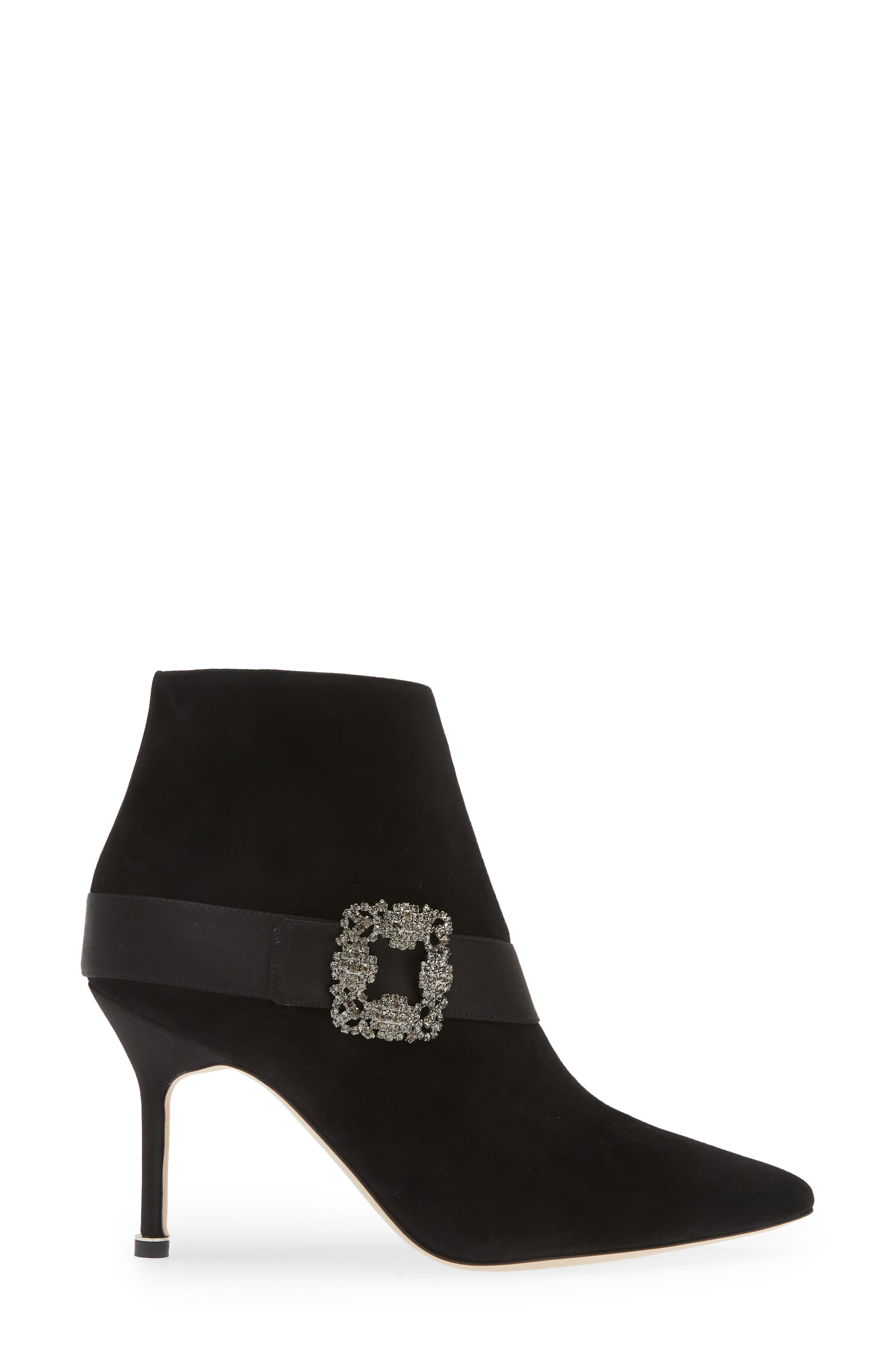 Manolo Blahnik Plinianu Crystal Buckle Pointed Toe Bootie, Alternate, color, 