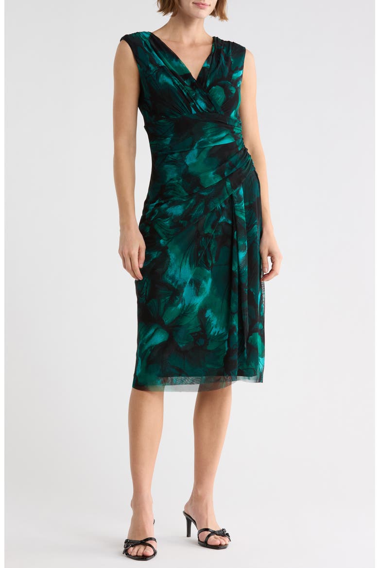Pleated Mesh Midi Dress, Main, color, HUNTER
