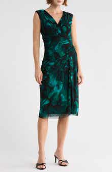 Pleated Mesh Midi Dress