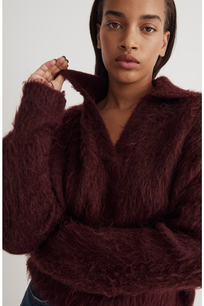 Brushed Polo Sweater, Alternate, color, HEATHER CURRANT