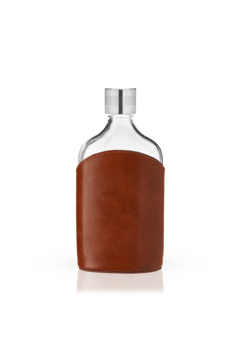 Admiral Parker Leather-Wrapped 7 oz Glass Flask, Alternate, color, Clear