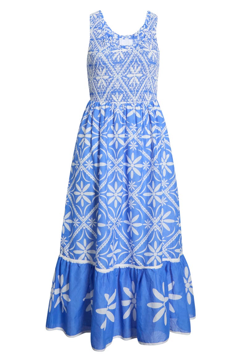 Alexie Floral Jersey Smocked Midi Sundress, Alternate, color, BLUE-WHITE-MULTI