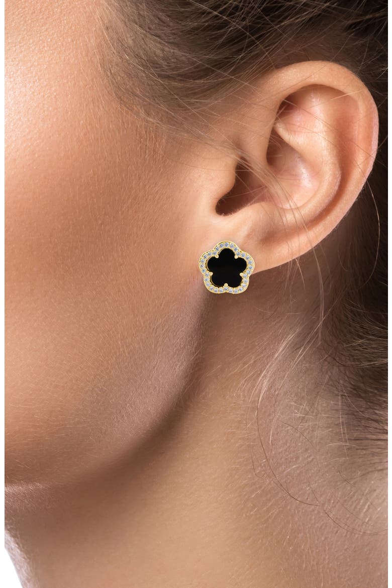 Pavé CZ Clover Stud Earrings, Alternate, color, BLACK/ CLEAR/ GOLD