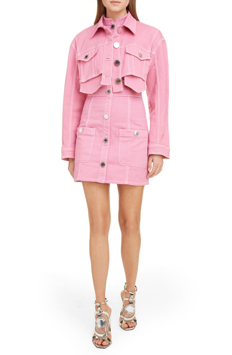 Balmain Crop Denim Jacket, Alternate, color,