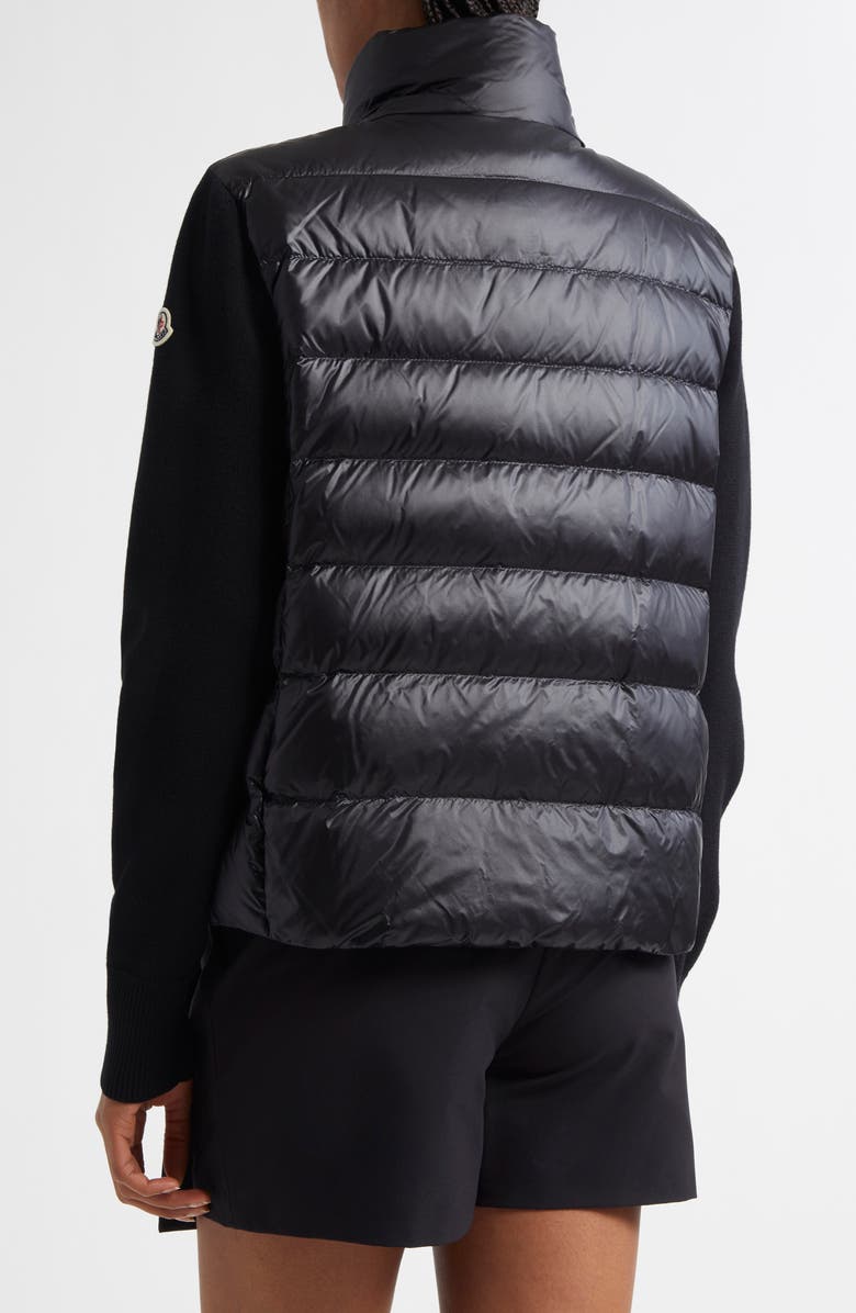 Moncler Quilted Down & Wool Knit Cardigan, Alternate, color, Black/Black
