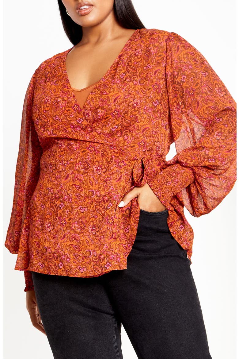 Iyla Print Wrap Front Top, Main, color, PAISLEY