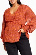 City Chic Iyla Print Wrap Front Top