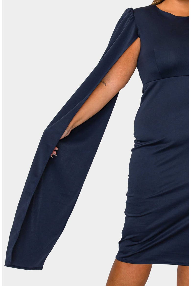 Naomi Cape Sleeve Midi Dress, Alternate, color, NAVY