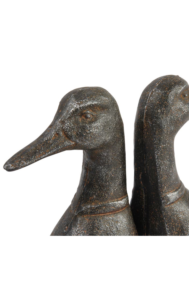 Decorative Distressed Cast Metal Duck Head Bookends, Black, Alternate, color, Brown