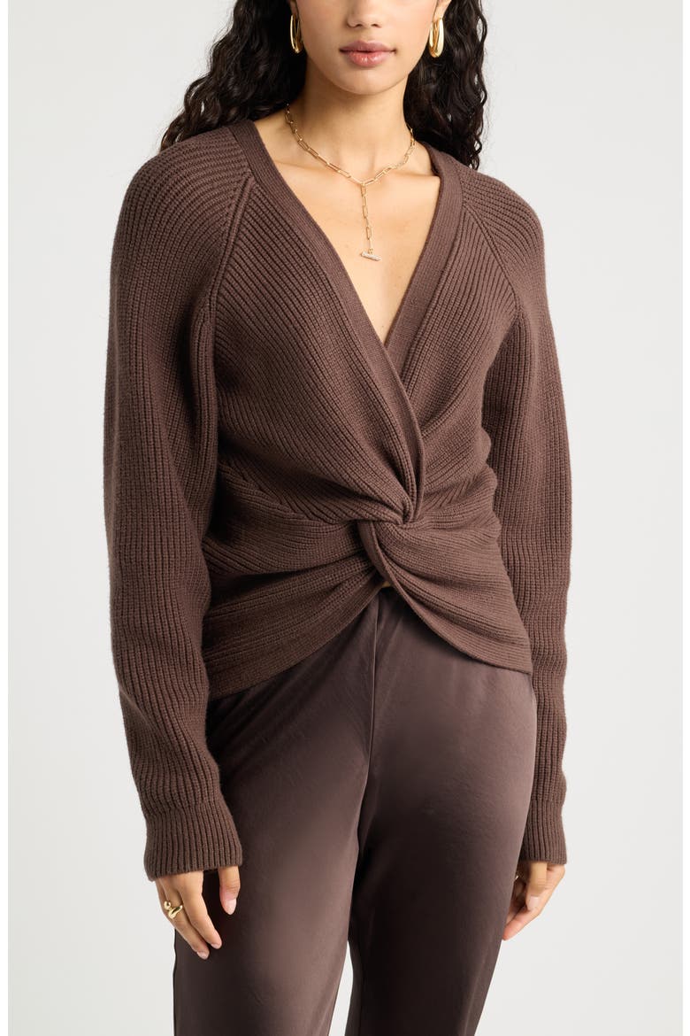 Softluxe Twist Reversible Sweater, Main, color, BROWN SEAL