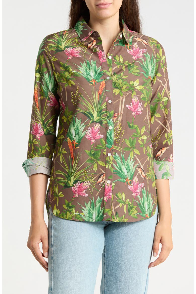 Britt Button Front Shirt, Main, color, BROWN/ MULTI