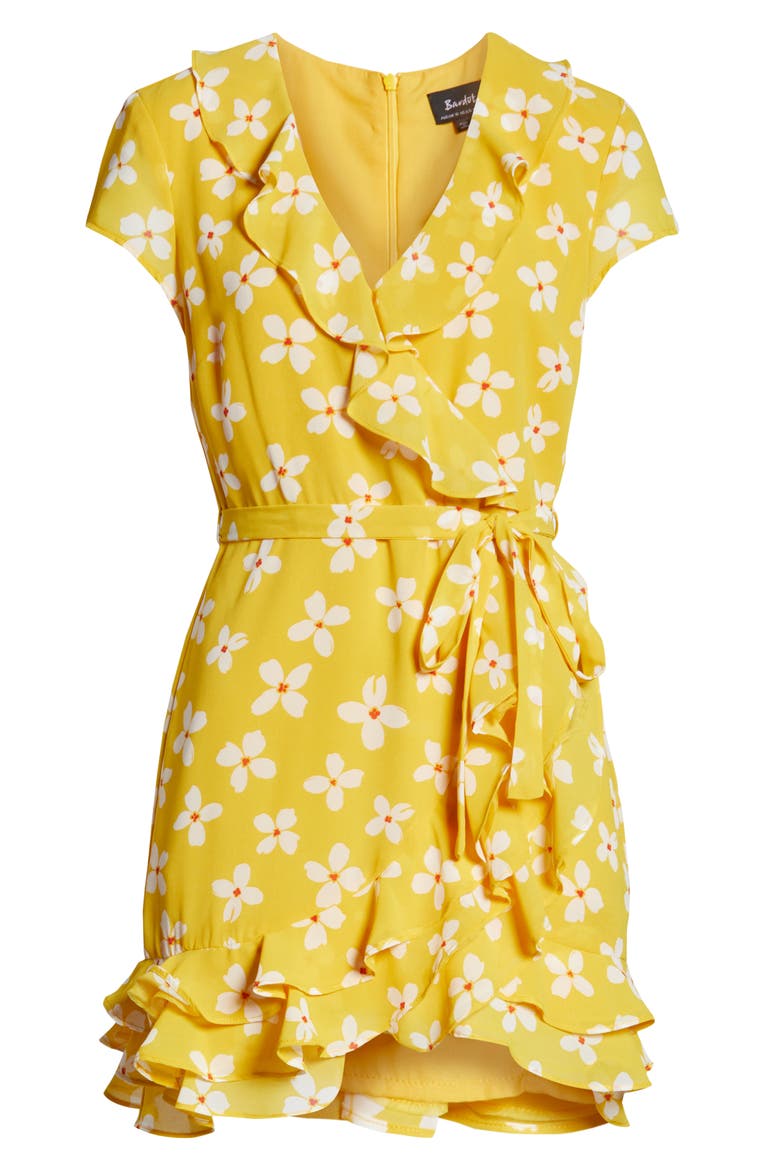 Abstract Daisy Faux Wrap Dress, Alternate, color, MUSTARD DAISY