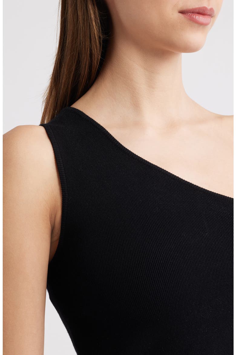 Anita One-Shoulder Mixed Media Midi Dress, Alternate, color, BLACK