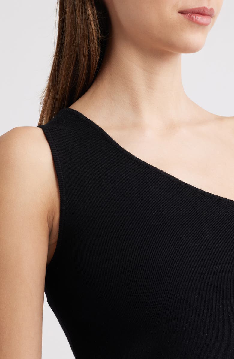 Rails Anita One-Shoulder Mixed Media Midi Dress, Alternate, color, Black