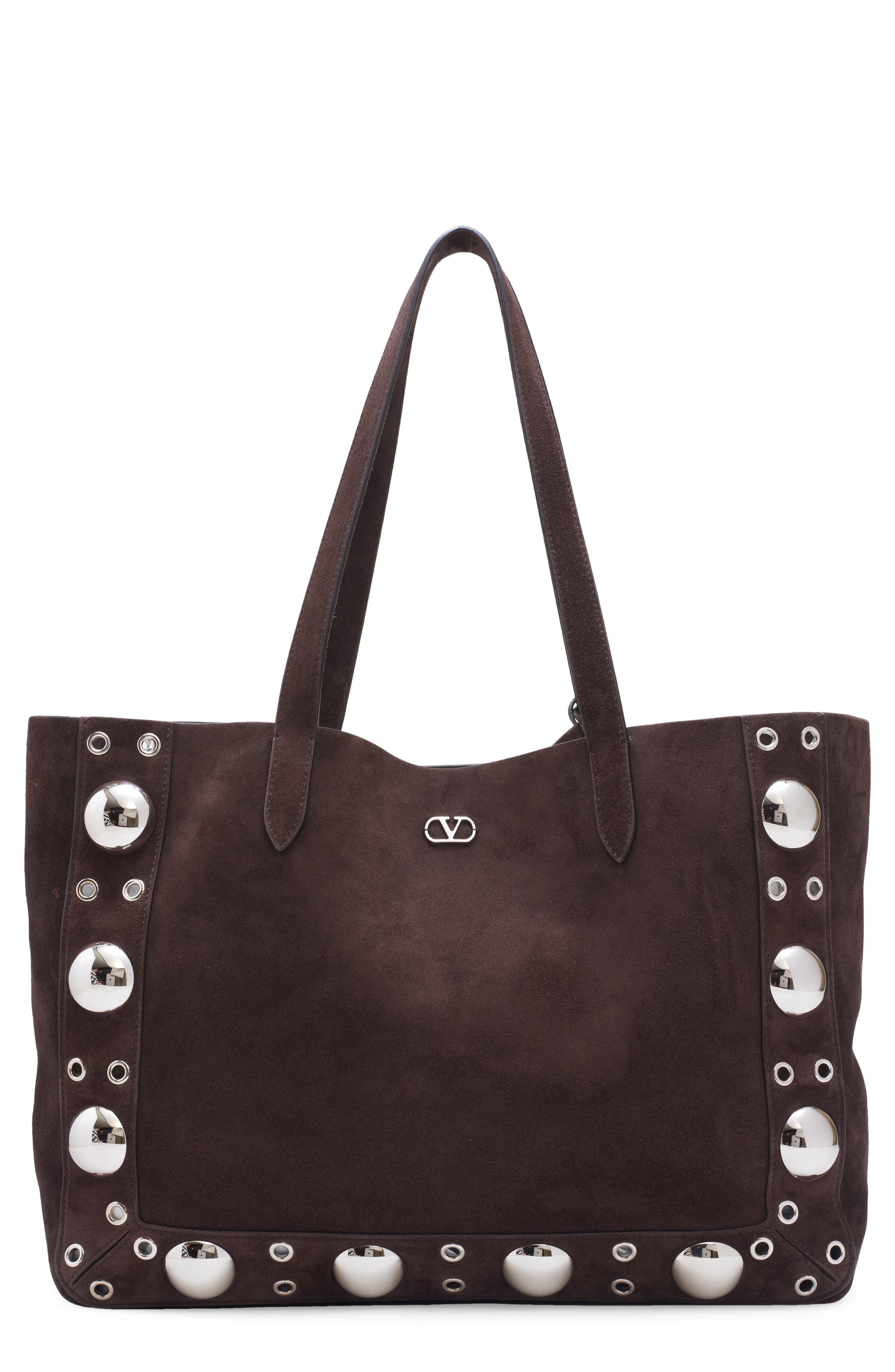 Valentino Garavani Nellcôte Stud Suede Tote, Main, color, 0To Testa Di Moro