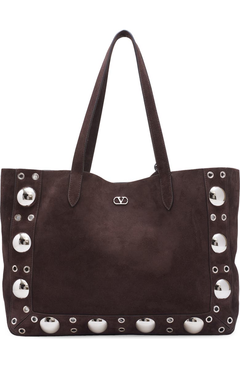 Valentino Garavani Nellcôte Stud Suede Tote, Main, color, 0To Testa Di Moro