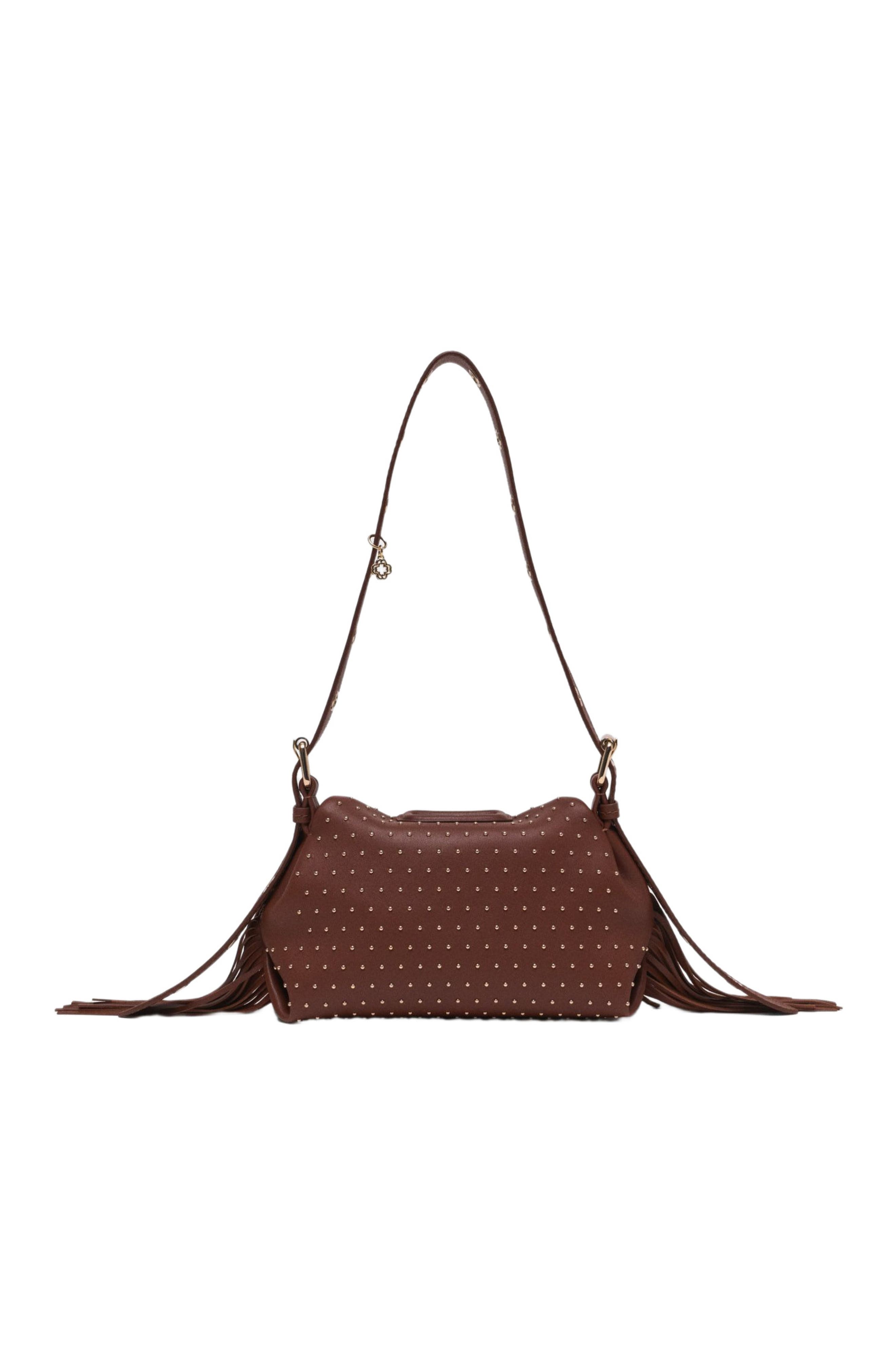 maje Miss M mini leather studded bag, Alternate, color, Brown