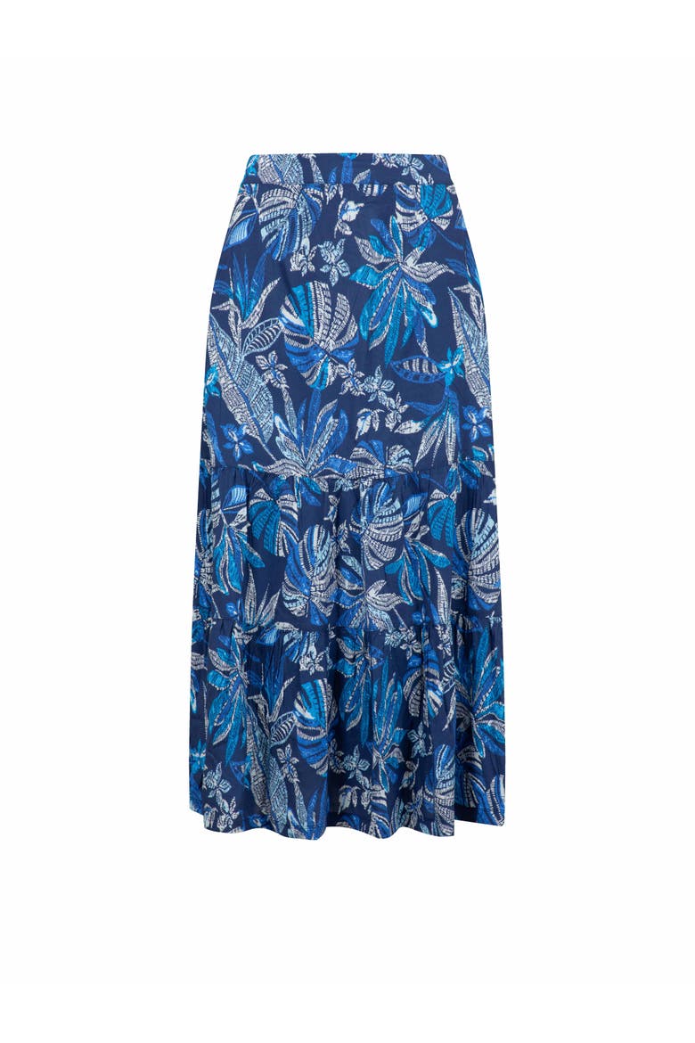 Cassis Printed Viscose Tiered Skirt, Alternate, color, Blue Indigo