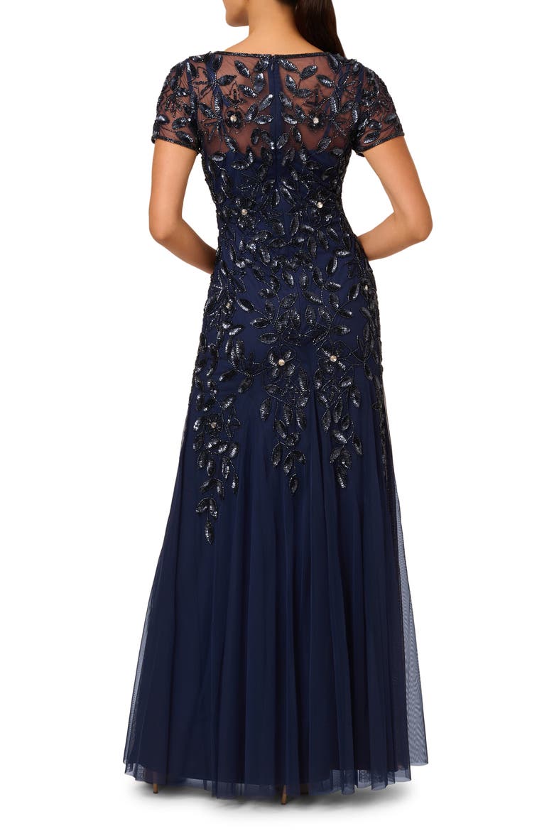 Floral Embroidered Beaded Trumpet Gown, Alternate, color, LIGHT NAVY