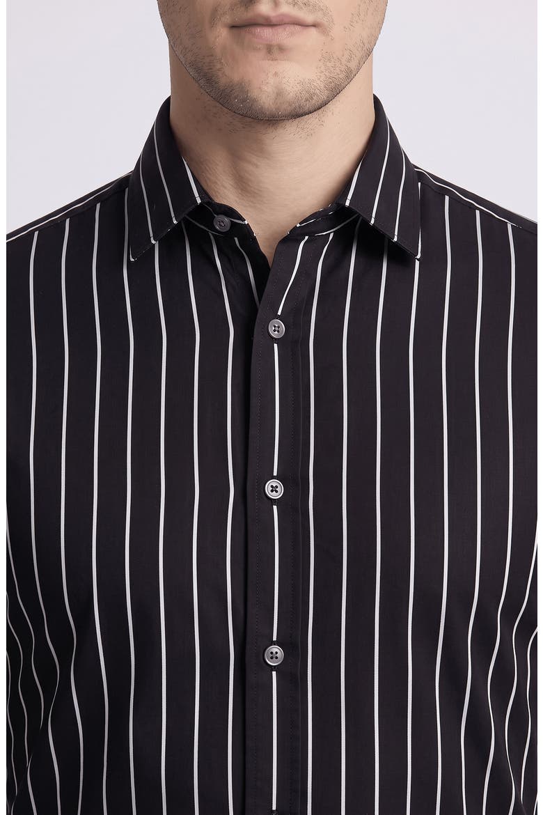 Stripe Cotton Dress Shirt, Alternate, color, BLACK