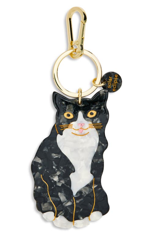 Solar Eclipse Hand Painted Tuxedo Cat Key Chain Bag Charm In Multi