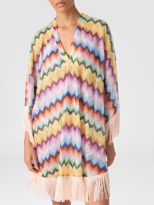 Missoni Short Caftan With Fringes And Gradient Stripe Print In Multi