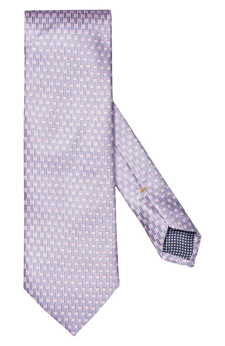 Eton Pink Geometric Pattern Silk Jacquard Tie, Main, color, Medium Pink