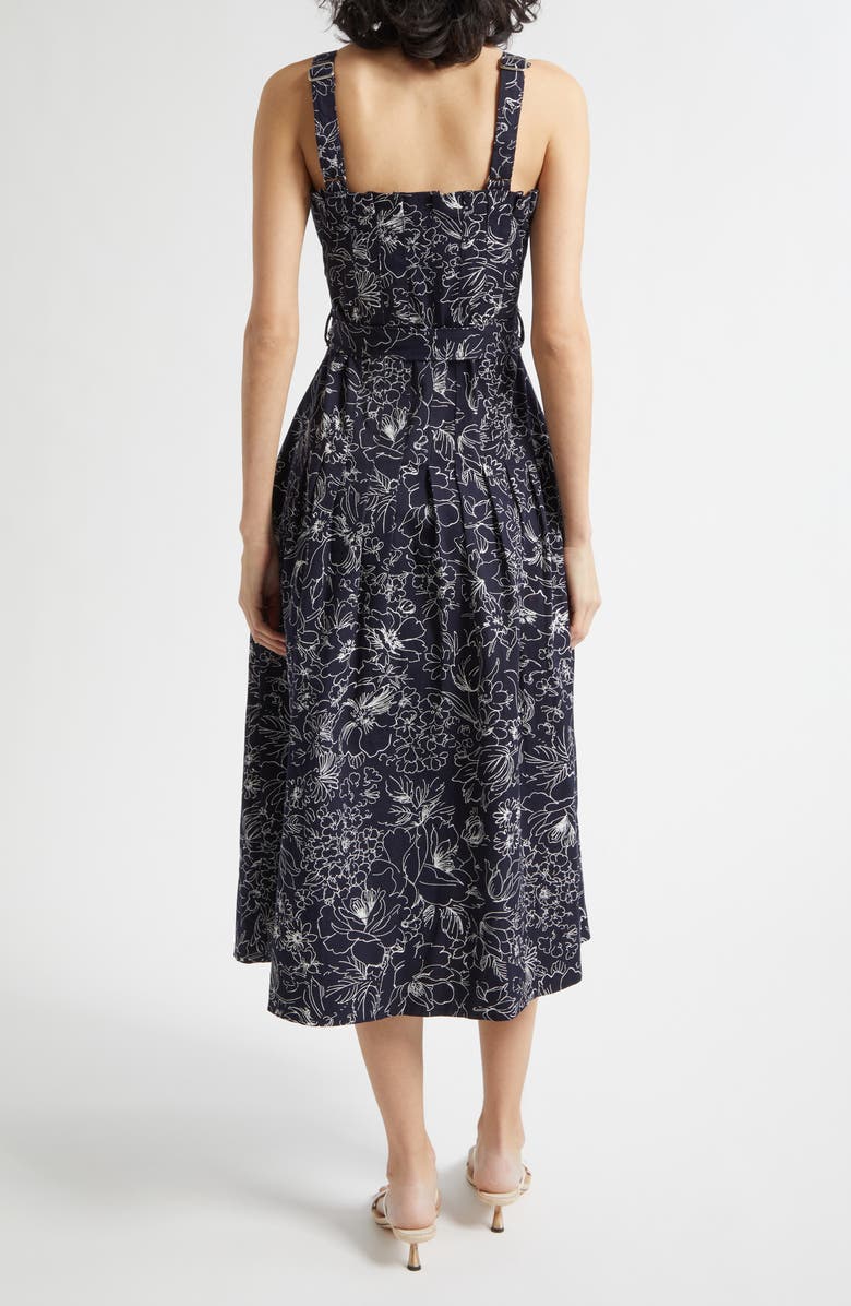 Cinq à Sept Branwen Garden Doodle Belted Denim A-Line Midi Dress, Alternate, color, Navy/ White