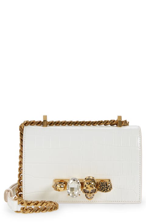 Alexander McQueen Mini Jeweled Croc Embossed Leather Satchel