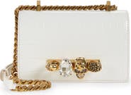 McQueen Alexander McQueen Mini Jeweled Croc Embossed Leather Satchel