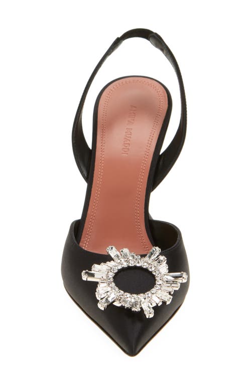 Shop Amina Muaddi Begum Crystal Pointed Toe Slingback Pump In Satin Black/white Crystal
