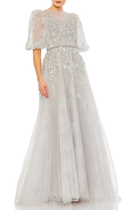Embellished Puff Sleeve A Line Gown