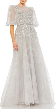 Mac Duggal Embellished Puff Sleeve A Line Gown