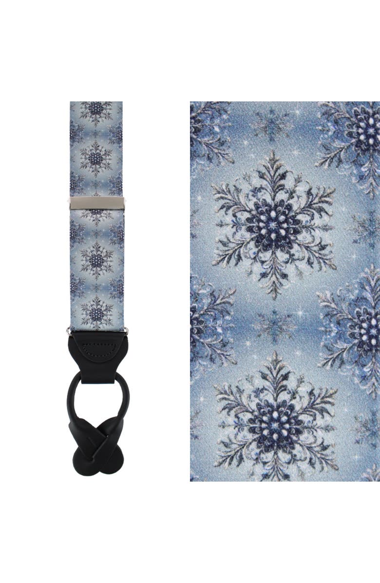 Trafalgar Big and Tall Clarence The Classy Snowflake Silk Holiday Button End Brace, Main, color, Light Blue
