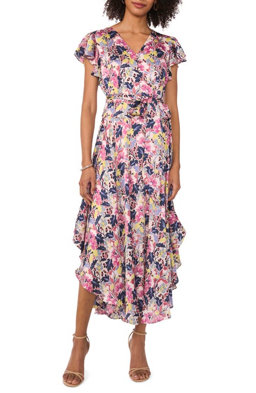 VINCE CAMUTO VINCE CAMUTO FLORAL FLUTTER SLEEVE MIDI DRESS 