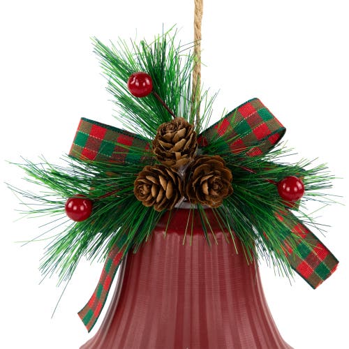 Northlight Bells With Pine Sprigs And Bow Christmas Ornaments- 7" In Red