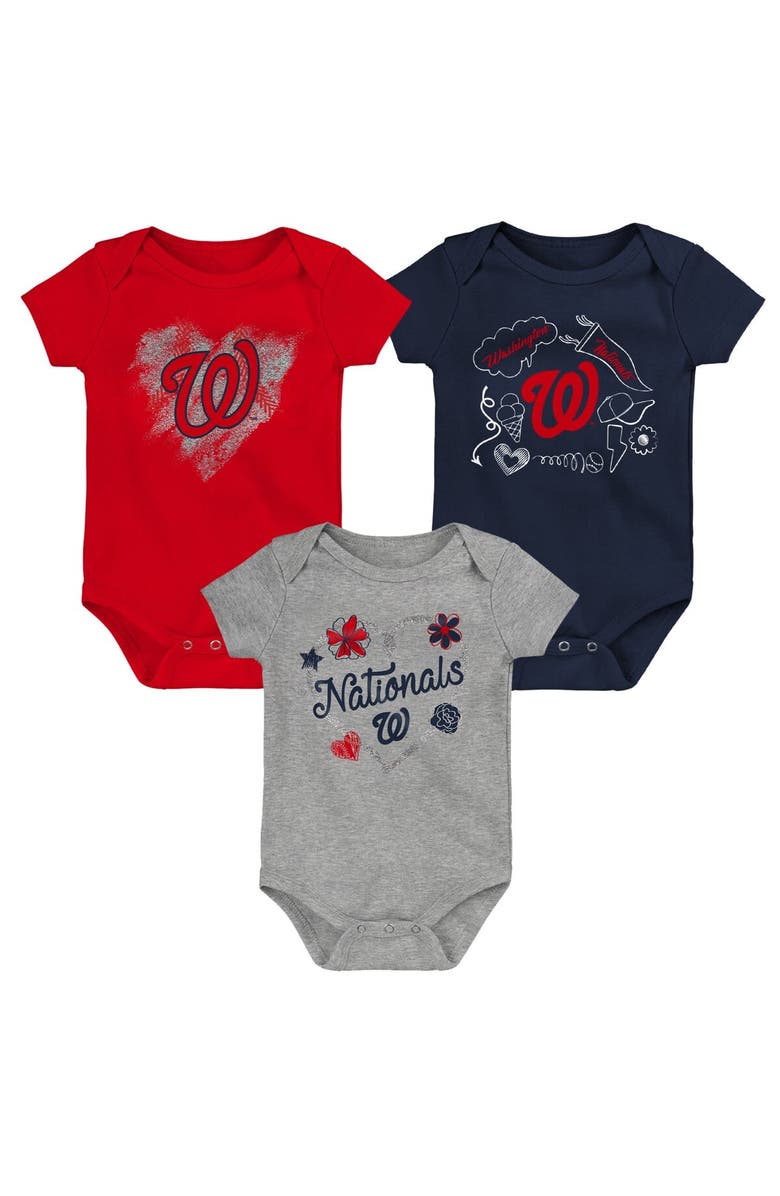 Outerstuff Infant Red/Navy/Gray Washington Nationals Batter Up 3-Pack Bodysuit Set, Main, color, Red