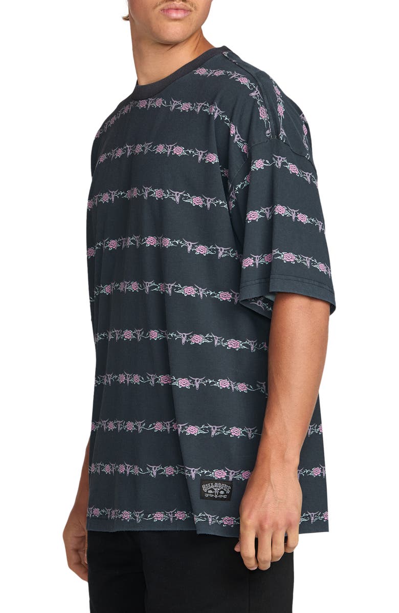 Billabong Raging Bull Floral Stripe T-Shirt, Alternate, color, Washed Black