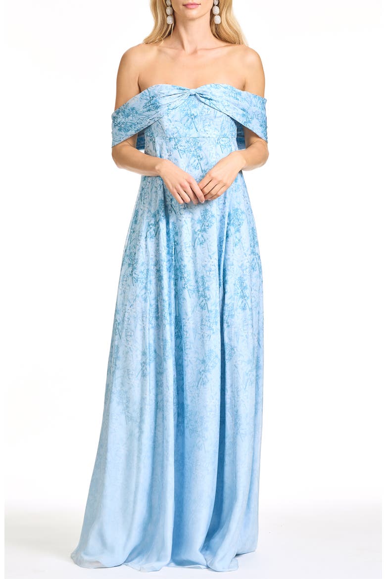 Kennedy Floral Print Off the Shoulder Gown, Main, color, CEYLON BOUQUET