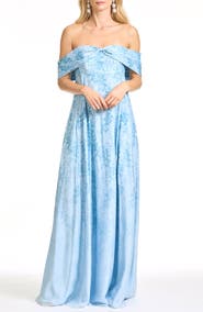 Sachin & Babi Kennedy Floral Print Off the Shoulder Gown