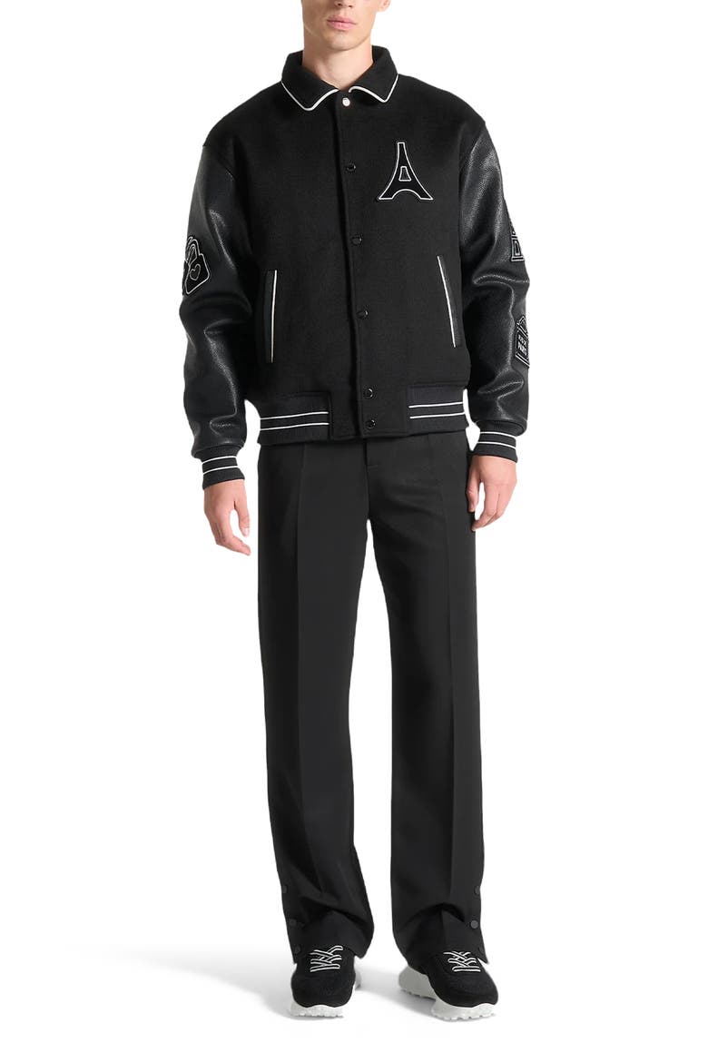 Oscar Mona Lisa Wool Blend Varsity Jacket, Alternate, color, Black