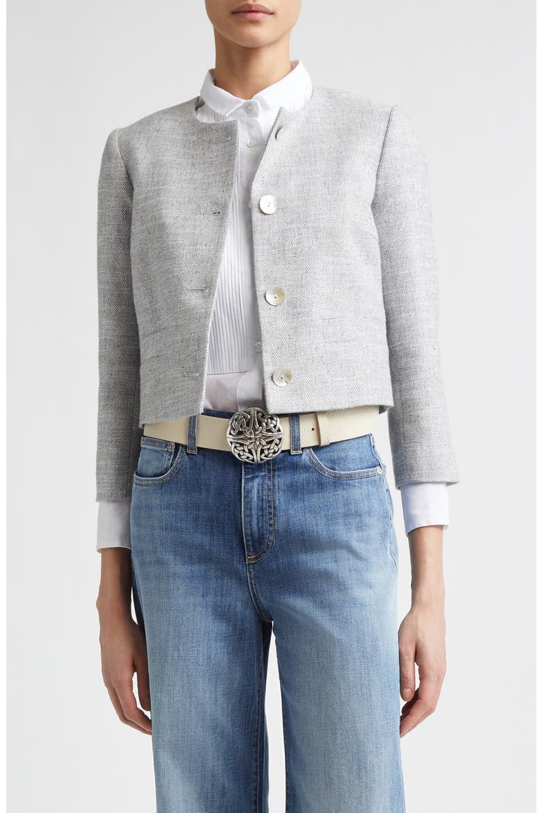 Cotton Blend Crop Jacket, Main, color, LIGHT MELANGE GREY