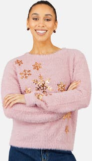 Yumi Sequin Snowflake Fluffy Jumper