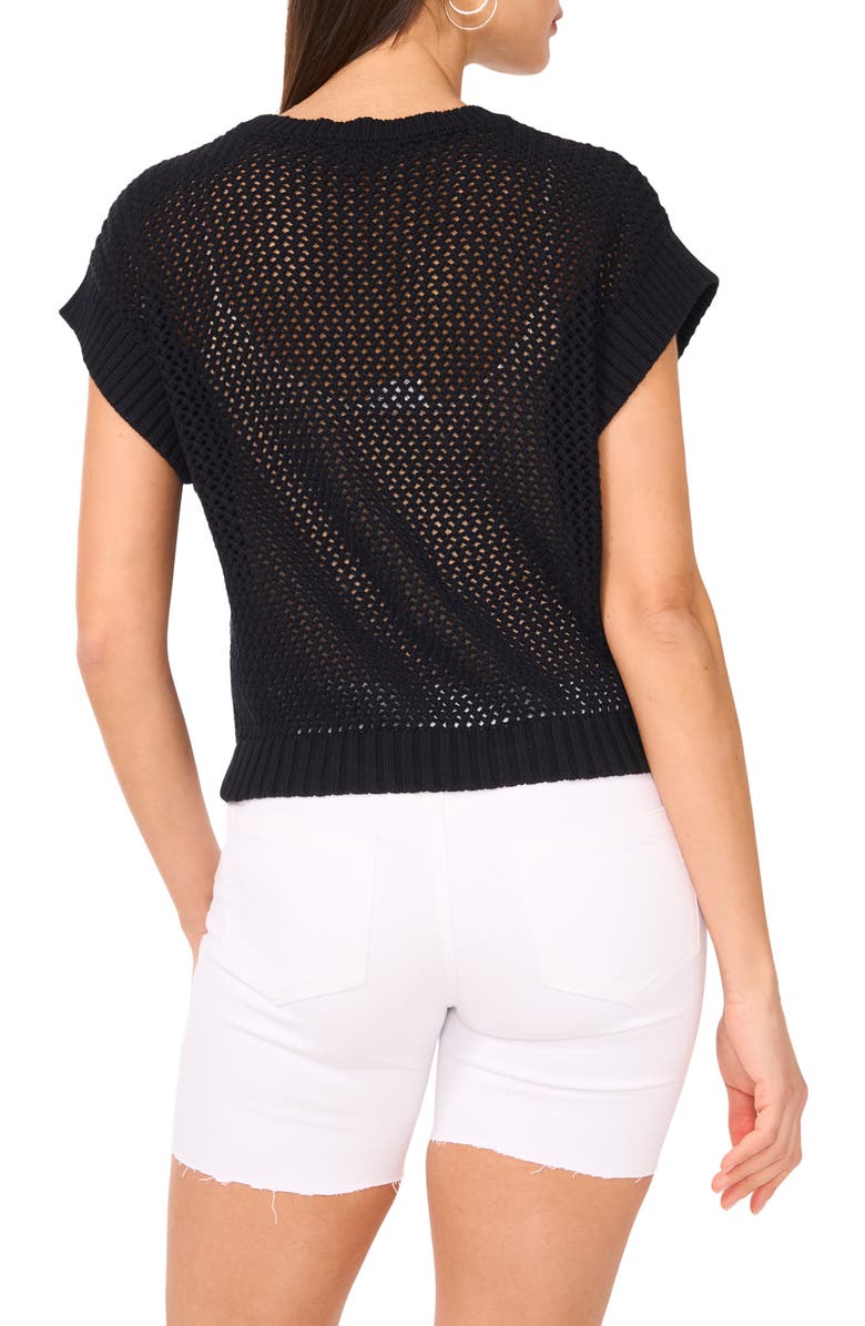 Vince Camuto Open Stitch Short Sleeve Cotton Sweater, Alternate, color, 