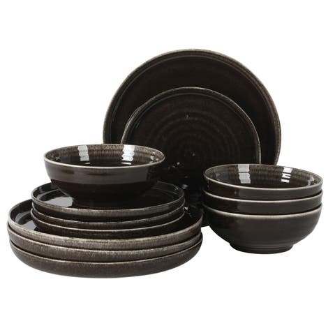 Eclipse Swirls 12-Piece Reactive Glaze Stoneware Dinnerware Set