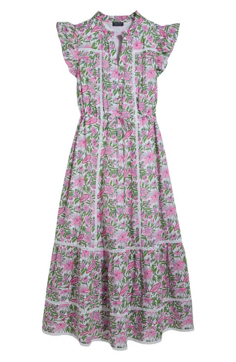 Abigail Floral Print Fluttering Sleeve Maxi Dress