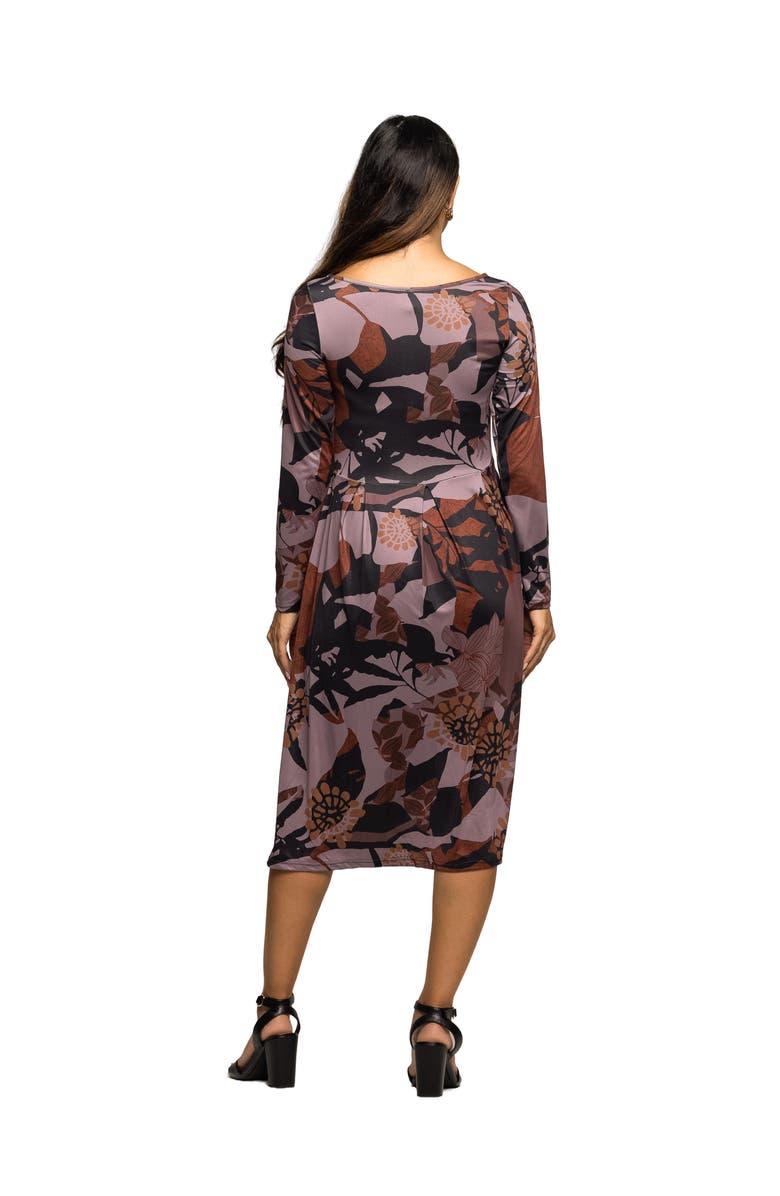 24seven Comfort Apparel Long Sleeve Midi Dress Floral Print, Alternate, color, Gray Multi