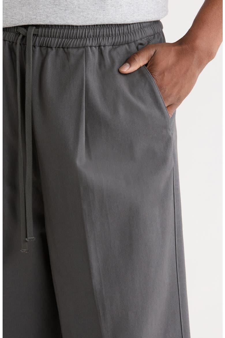 Pleat Front Drawstring Cotton Twill Pants, Alternate, color, IRON GREY