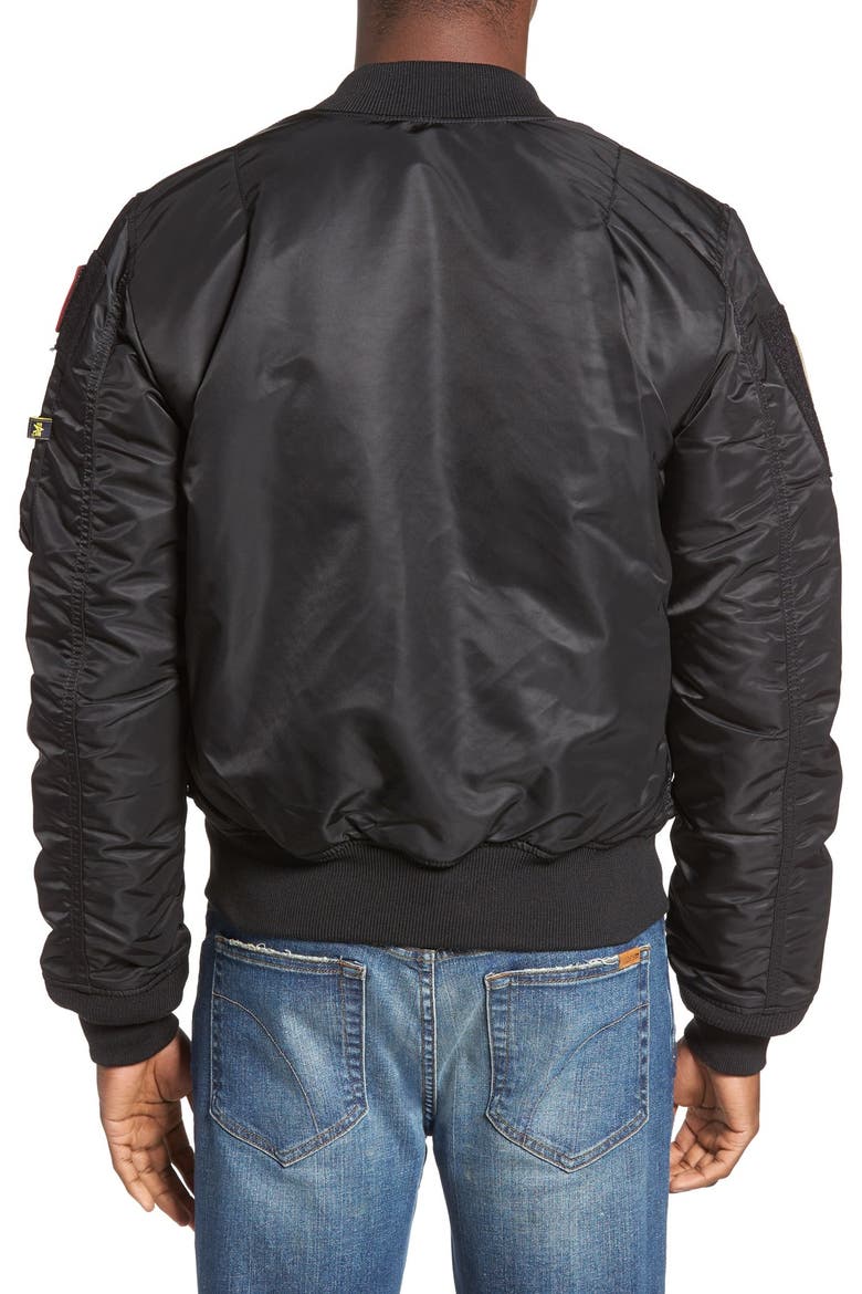 Slim Fit Reversible MA-1 Flex Bomber Jacket, Main, color, BLACK